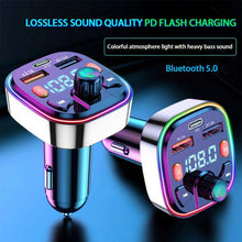 Load image into Gallery viewer, 3.1A USB+PD Bluetooth Car Charger Car FM Transmitter Colorful Lighting, R2, Q3, Q5, Q7