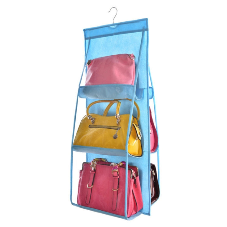 B05005 Double Sided 6 Pocket Hanging Bag Non-woven Fabric Hanging Handbag Organizer, B05005 Purple, B05005 Black, B05005 Grey, B05005 Rose Red, B05005 Blue