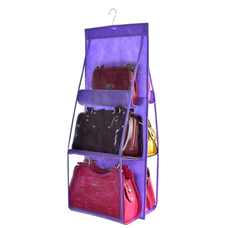 B05005 Double Sided 6 Pocket Hanging Bag Non-woven Fabric Hanging Handbag Organizer, B05005 Purple, B05005 Black, B05005 Grey, B05005 Rose Red, B05005 Blue