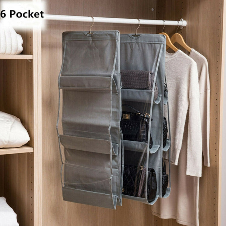 B05005 Double Sided 6 Pocket Hanging Bag Non-woven Fabric Hanging Handbag Organizer, B05005 Purple, B05005 Black, B05005 Grey, B05005 Rose Red, B05005 Blue