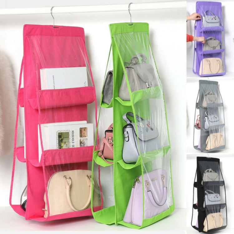B05005 Double Sided 6 Pocket Hanging Bag Non-woven Fabric Hanging Handbag Organizer, B05005 Purple, B05005 Black, B05005 Grey, B05005 Rose Red, B05005 Blue