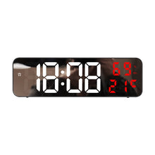 Load image into Gallery viewer, 671  Mirror Screen Digital LED Alarm Clock USB Plug-in/Battery Dual-use With Temperature/Humidity Display, 671 (Black Shell White Blue), 671 (Black Shell White Green), 671 (Black Shell White Red)
