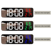 Load image into Gallery viewer, 671  Mirror Screen Digital LED Alarm Clock USB Plug-in/Battery Dual-use With Temperature/Humidity Display, 671 (Black Shell White Blue), 671 (Black Shell White Green), 671 (Black Shell White Red)