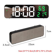 Load image into Gallery viewer, 671  Mirror Screen Digital LED Alarm Clock USB Plug-in/Battery Dual-use With Temperature/Humidity Display, 671 (Black Shell White Blue), 671 (Black Shell White Green), 671 (Black Shell White Red)