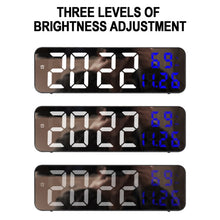 Load image into Gallery viewer, 671  Mirror Screen Digital LED Alarm Clock USB Plug-in/Battery Dual-use With Temperature/Humidity Display, 671 (Black Shell White Blue), 671 (Black Shell White Green), 671 (Black Shell White Red)