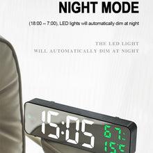 Load image into Gallery viewer, 671  Mirror Screen Digital LED Alarm Clock USB Plug-in/Battery Dual-use With Temperature/Humidity Display, 671 (Black Shell White Blue), 671 (Black Shell White Green), 671 (Black Shell White Red)