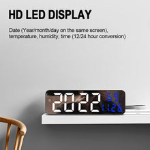 Load image into Gallery viewer, 671  Mirror Screen Digital LED Alarm Clock USB Plug-in/Battery Dual-use With Temperature/Humidity Display, 671 (Black Shell White Blue), 671 (Black Shell White Green), 671 (Black Shell White Red)