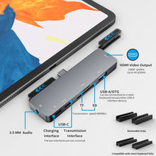 Load image into Gallery viewer, For IPad Pro 7-In-1 HDMI 4K + 3.5mm Audio + SD/TF+ 1 USB 3.0 + USB-C/Type-C + PD USB-C Docking Station, For IPad Pro 7-In-1