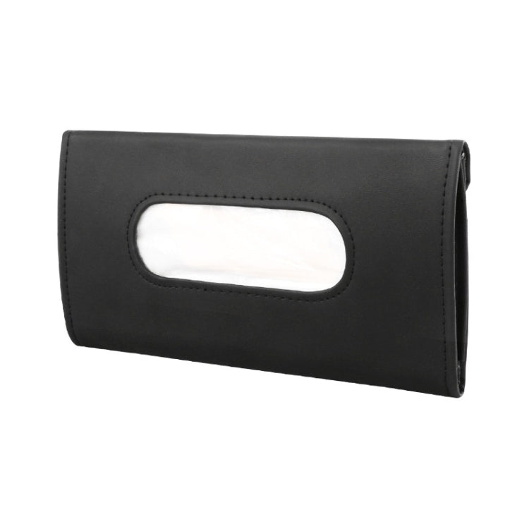 Car Sun Visor Tissue Holder Leather Hanging Storage Box, Black, Beige