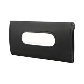 Car Sun Visor Tissue Holder Leather Hanging Storage Box, Black, Beige