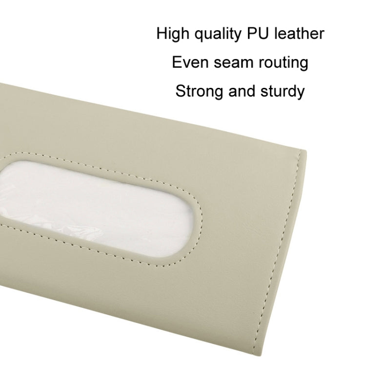 Car Sun Visor Tissue Holder Leather Hanging Storage Box, Black, Beige