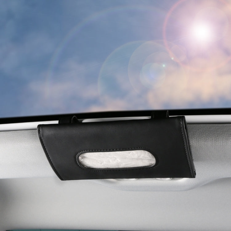 Car Sun Visor Tissue Holder Leather Hanging Storage Box, Black, Beige