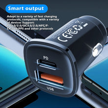 Load image into Gallery viewer, PD 30W Dual Port USB Super Fast Charge Car Charger, 30W Black