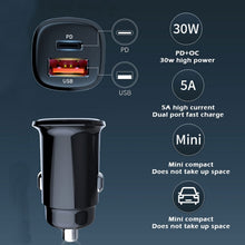 Load image into Gallery viewer, PD 30W Dual Port USB Super Fast Charge Car Charger, 30W Black