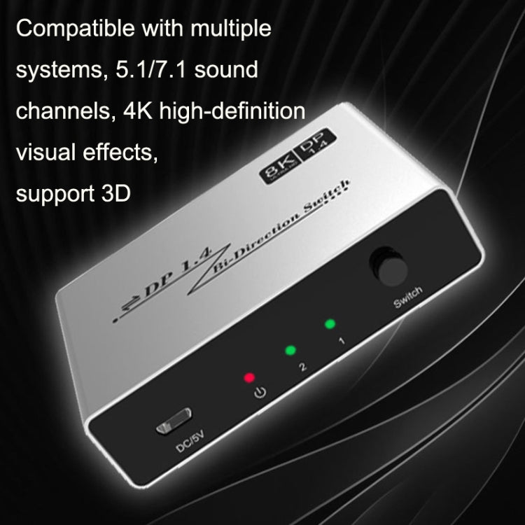 8K 60HZ 1.4V 2 In 1 Out DP Bidirectional Switcher, 8K Switcher(Grey)