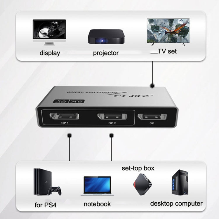 8K 60HZ 1.4V 2 In 1 Out DP Bidirectional Switcher, 8K Switcher(Grey)