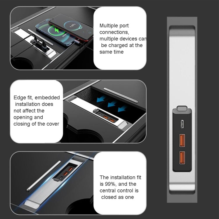 For Tesla Model 3/Y Car USB-C/Type-C+2 USB 3.0 Port Docking Station HUB, T1