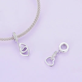 Sterling Silver S925 Interlocking Love Platinum Zircon Heart Shape Pendant, SCC2455