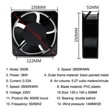 Load image into Gallery viewer, 220V 38W 15cm Roller Chassis Electrical Cabinet Shaft, Oil Bearing Fan, Double Rolling Ball Bearing Fan