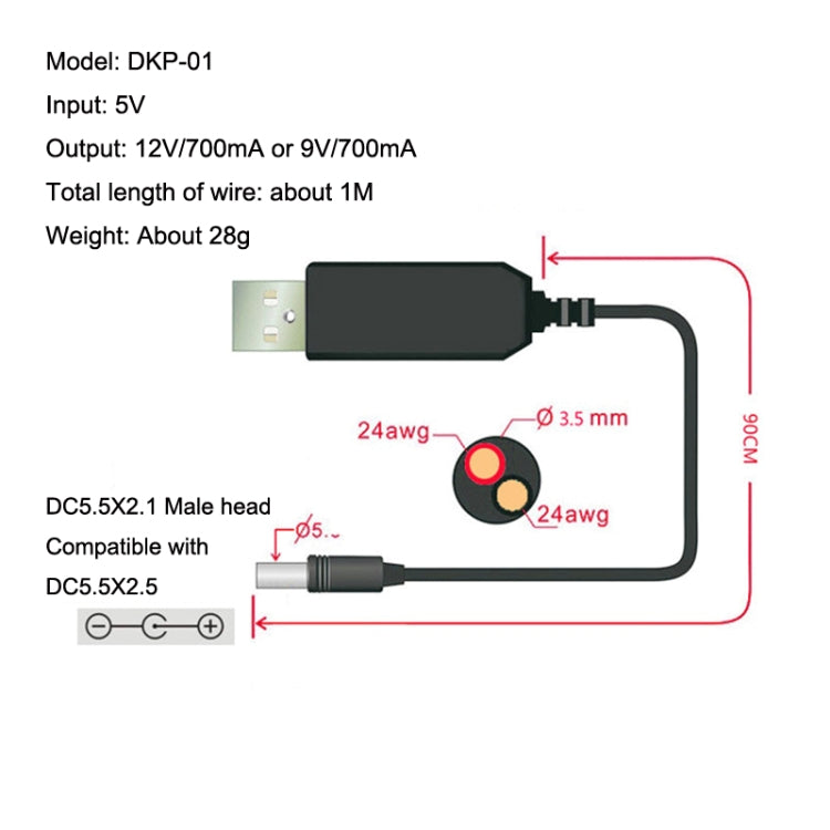 USB Booster Cable Mobile Power Router Power Cord, 2pcs DC 5v to 9v, 2pcs DC 5v to 12v