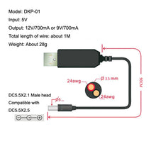 Load image into Gallery viewer, USB Booster Cable Mobile Power Router Power Cord, 2pcs DC 5v to 9v, 2pcs DC 5v to 12v