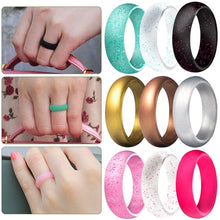 Load image into Gallery viewer, SH100 5.7mm Wide Silicone Ring Glitter Couple Ring, No.8, No.9, No.10