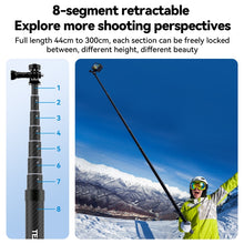 Load image into Gallery viewer, TELESIN 3M Carbon Fiber Selfie Stick Monopod  With 1/4 Screw For Action Camera, 3m