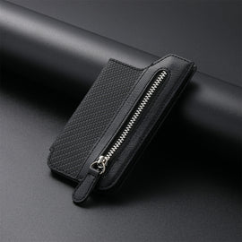 Phone ID Card Holder PU Leather Flap Zipper Wallet Card Holder Bag Adhesive Case
