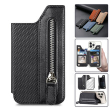 Load image into Gallery viewer, Phone ID Card Holder PU Leather Flap Zipper Wallet Card Holder Bag Adhesive Case