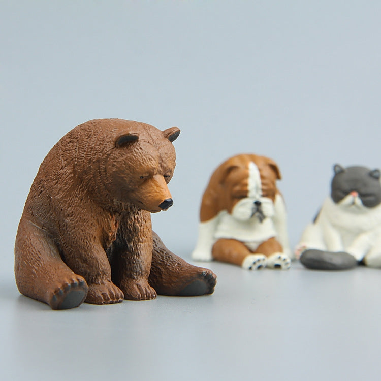 Warm Series Sitting Sleepy Zoo Figure Fridge Magnets, Fat Cat, Brown Bear, Pug dog