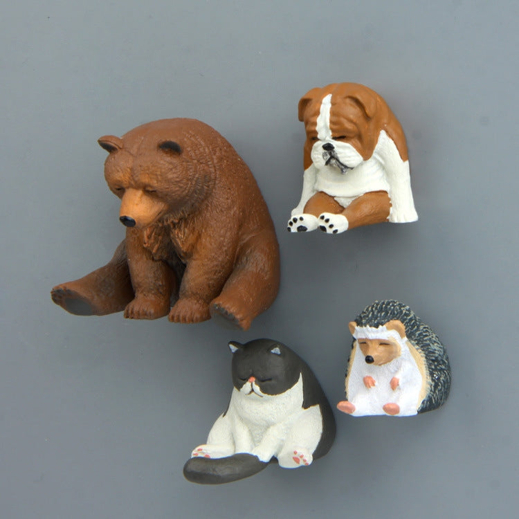 Warm Series Sitting Sleepy Zoo Figure Fridge Magnets, Fat Cat, Brown Bear, Pug dog