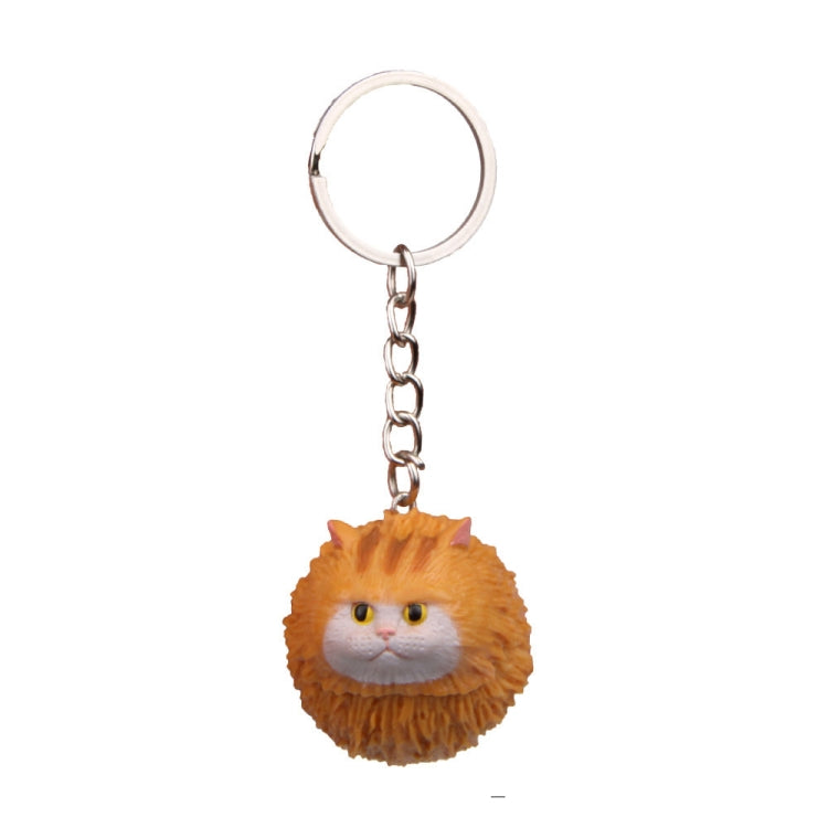 Round Little Tiger Cat Keychain Cartoon Key Ring Ornament, Coffee White, Yellow White, Gray, White, 3 Color, Black