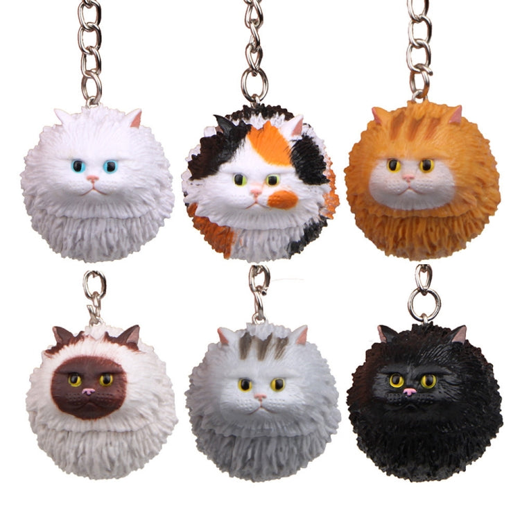 Round Little Tiger Cat Keychain Cartoon Key Ring Ornament, Coffee White, Yellow White, Gray, White, 3 Color, Black