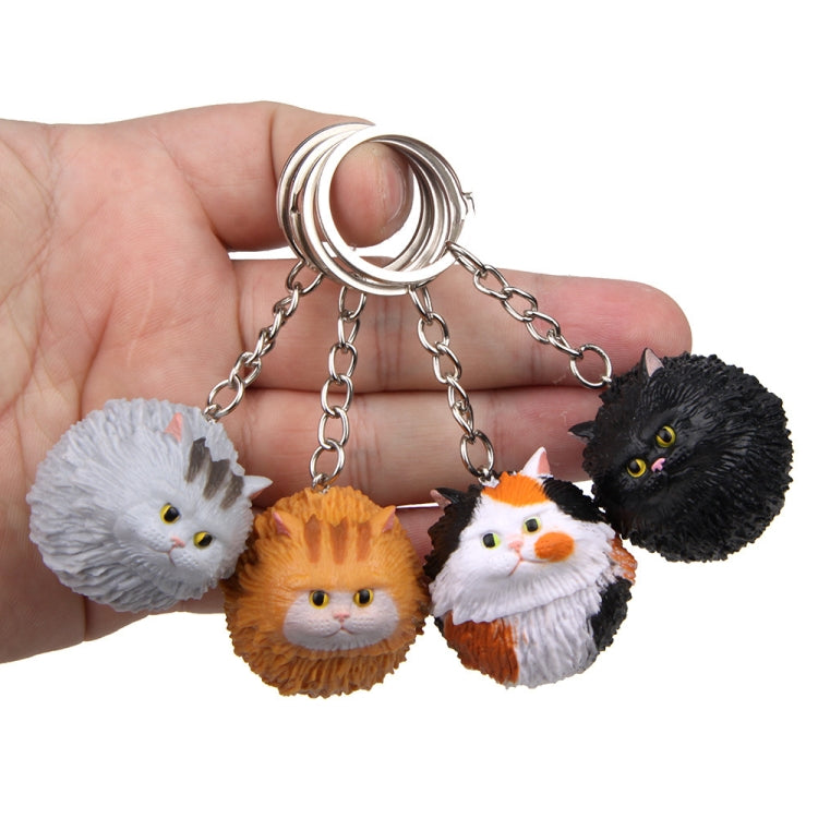 Round Little Tiger Cat Keychain Cartoon Key Ring Ornament, Coffee White, Yellow White, Gray, White, 3 Color, Black
