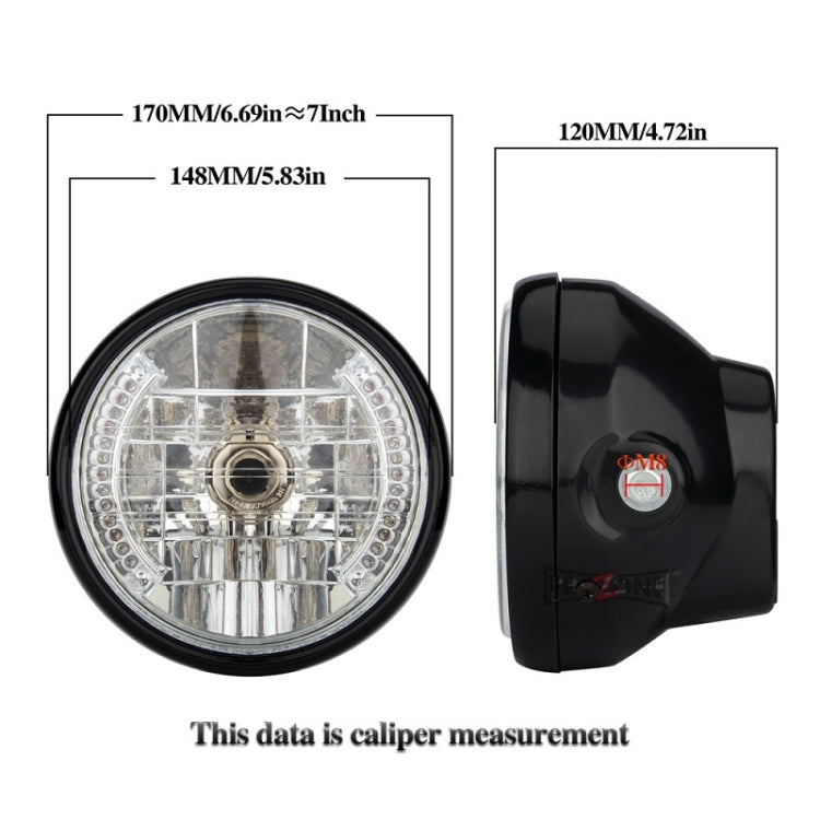 Motorcycle 7 Inch LED Headlamp Angel Ring Steering Function With Bracket, PE-D7inS01TZ 28-36MM, PE-D7inS01TZ 35-43MM