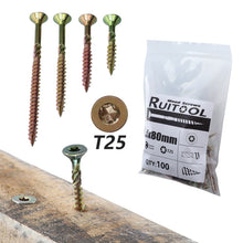 Load image into Gallery viewer, RUITOOL T25 100pcs Woodworking Screws Torx Self Tapping Screws, 5 x 80mm, 4.5 x 60mm, 4.5 x 45mm, 4.5 x 35mm