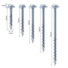 Load image into Gallery viewer, RUITOOL ST4 100pcs Woodworking Slant Hole Screws Half Tooth Self Tapping Phillips Bolt, 25mm, 32mm, 38mm, 50mm, 63mm