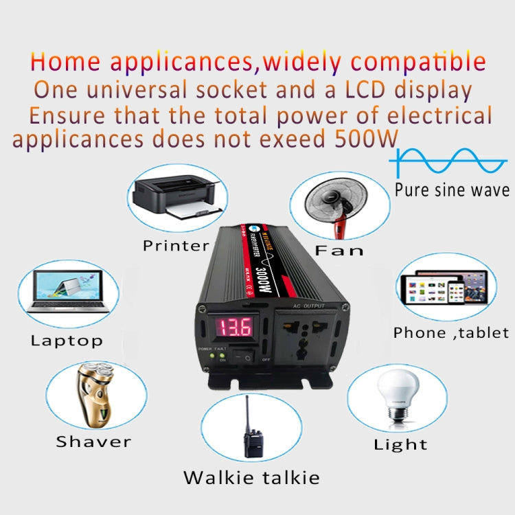 High Power Car Sine Wave Inverter Power Converter, 3000W (Actual 500W) 12V to 220V, 3000W (Actual 500W) 24V to 220V, 3000W (Actual 500W) 48V to 220V, 3000W (Actual 500W) 60V to 220V, 4000W (Actual 800W) 12V to 220V, 4000W (Actual 800W) 24V to 220V     ...