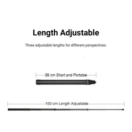 Carbon Fiber Extended Monopod Invisible Selfie Stick for DJI, Insta360, GoPro and Other Action Cameras, 1.5m, 3m, 5m