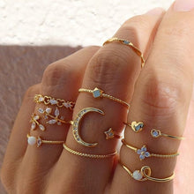 Load image into Gallery viewer, 10pcs/set Moon Star Leaves Heart Rhinestone Knuckle Ring, 10pcs/set 5900