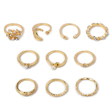 Load image into Gallery viewer, 10pcs/set Moon Star Leaves Heart Rhinestone Knuckle Ring, 10pcs/set 5900