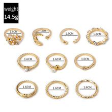 Load image into Gallery viewer, 10pcs/set Moon Star Leaves Heart Rhinestone Knuckle Ring, 10pcs/set 5900
