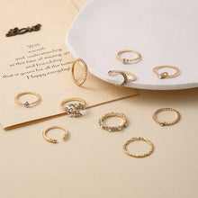 Load image into Gallery viewer, 10pcs/set Moon Star Leaves Heart Rhinestone Knuckle Ring, 10pcs/set 5900