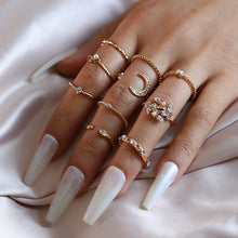 Load image into Gallery viewer, 10pcs/set Moon Star Leaves Heart Rhinestone Knuckle Ring, 10pcs/set 5900