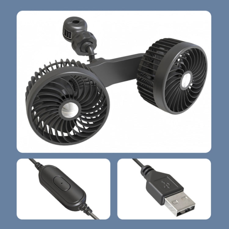 F6207 Car Rear Seat Zip Lock USB Double Head Fan, USB, Cigarette Lighter with USB