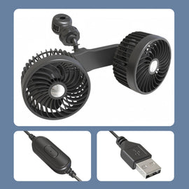 F6207 Car Rear Seat Zip Lock USB Double Head Fan, USB, Cigarette Lighter with USB