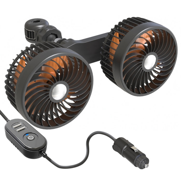 F6207 Car Rear Seat Zip Lock USB Double Head Fan, USB, Cigarette Lighter with USB