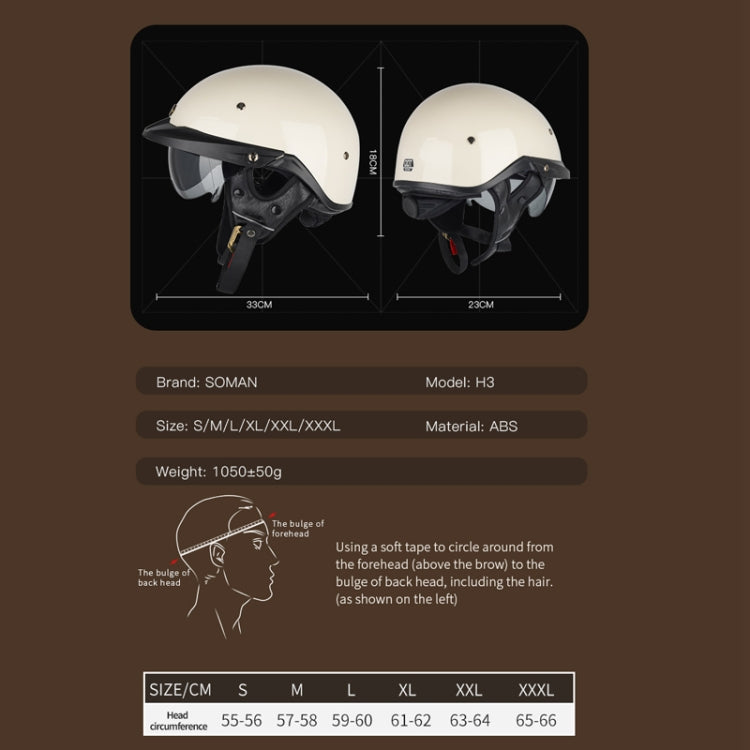 SOMAN Motorcycle Half Helmet Adjustable Helmet With Inner Mirror, S, M, L, XL, XXL