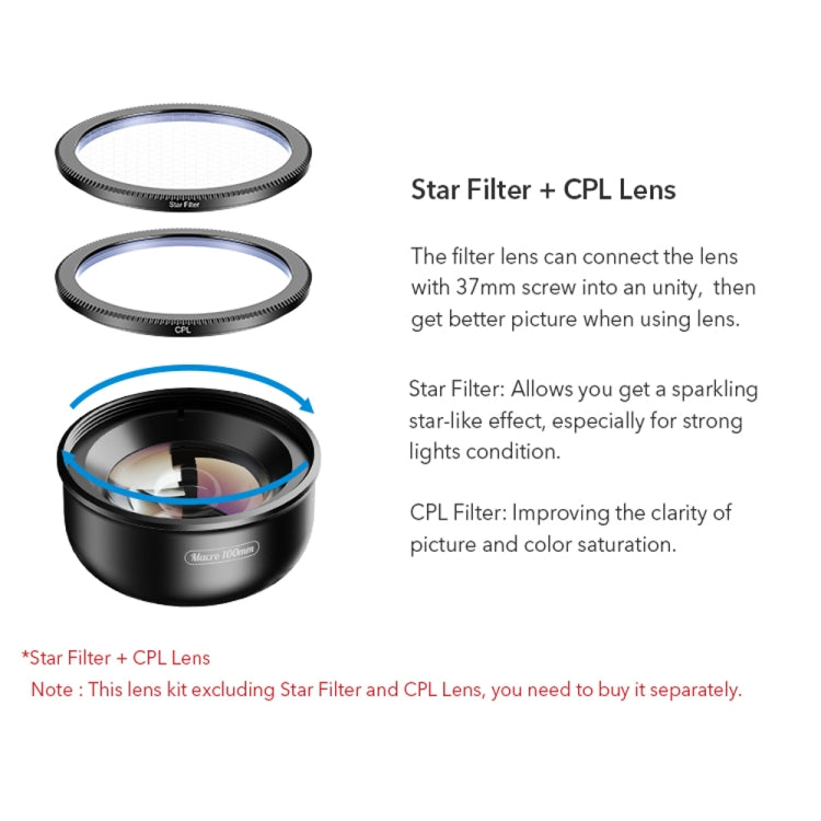 APEXEL APL-HB100MM HD Insect Jewelry 100 Micro External Mobile Phone Lens