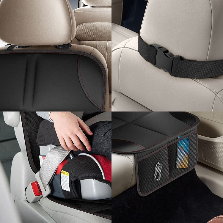 2pcs Child Car Seat Protector Non-Slip Base Material + Waterproof 600D Fabric, Red Line, Black Line